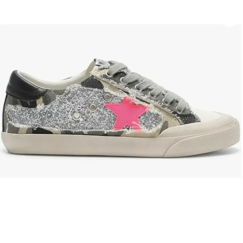 Mi.iM Grande Rubber Sole Lace-up Contrast Glitters Star Sneakers, Size 7.5